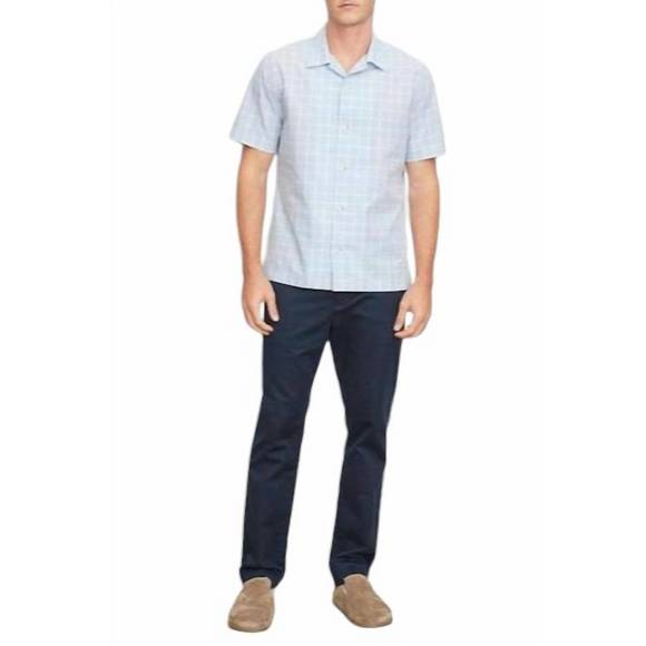 NEW VINCE men's mallorca windowpane shirt in blue